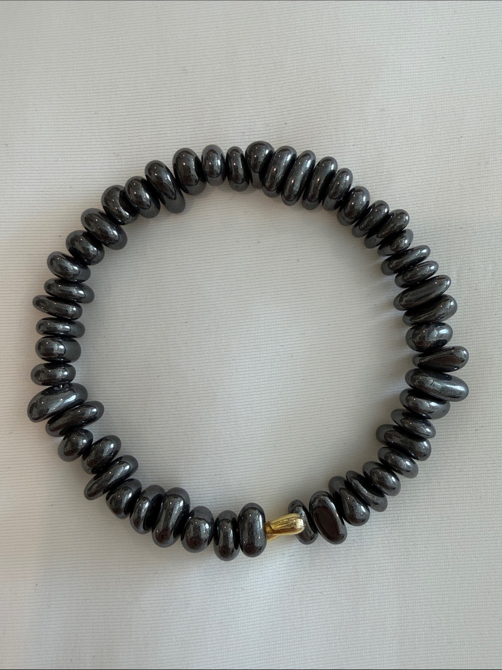 Hematite Bead Stretch Bracelet with Gold Accent - Black